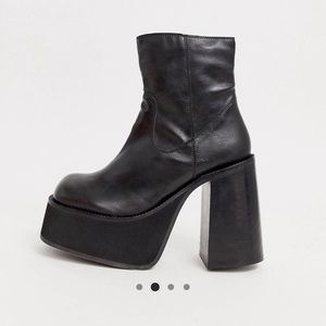 Kaltur Vegan Chunky Platform Boots Heels Black